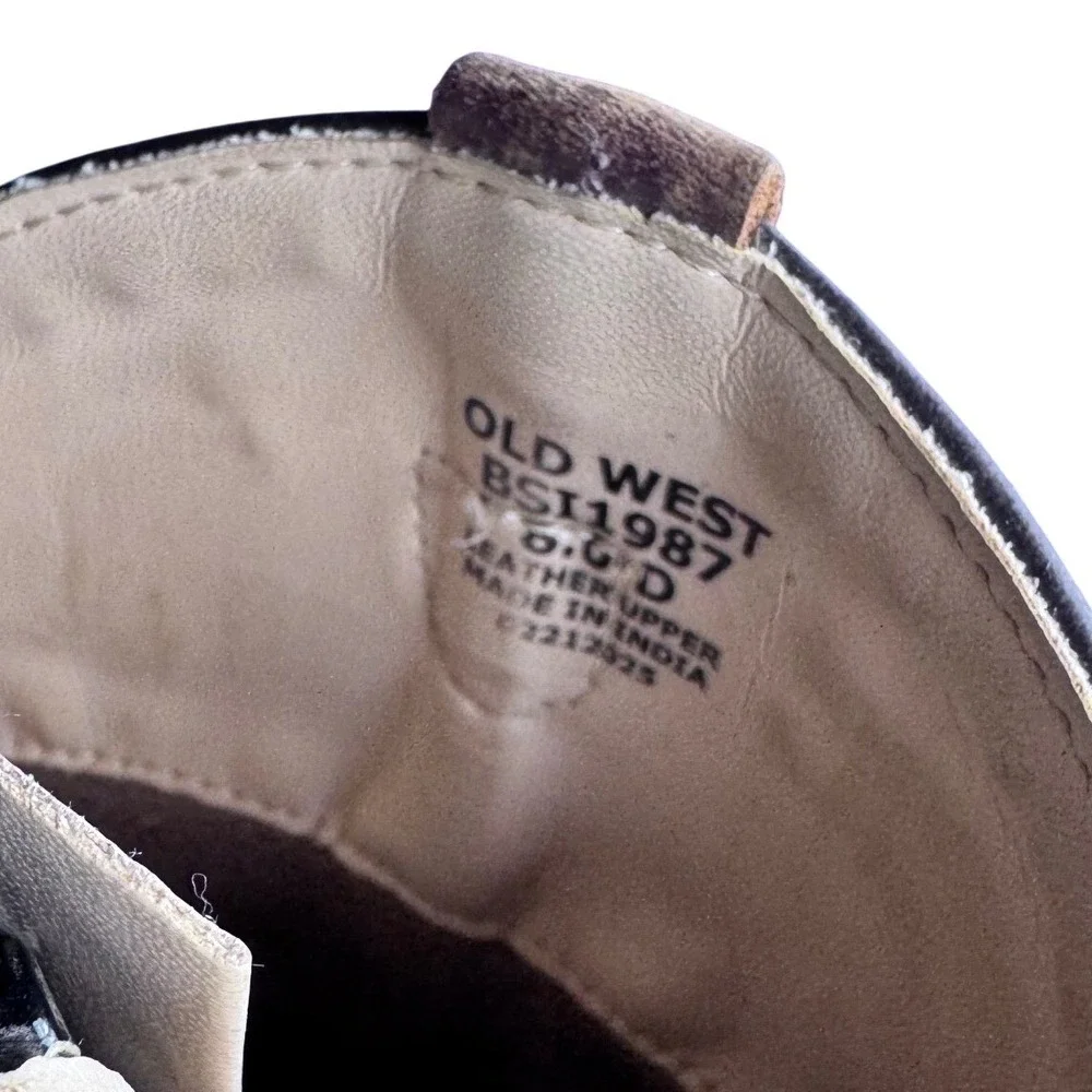 Old West Kids Cowboy Boots 8.5  Brown Leather Suede Square Toe Zip Western Rodeo